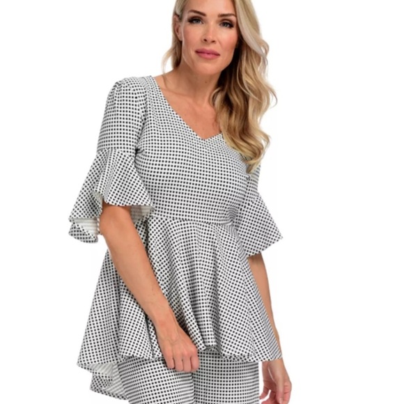 Marc Bouwer Gingham Flutter Sleeve V Neck A Line Blouse/Pant Set Sz M Top/S Pant - Picture 3 of 10